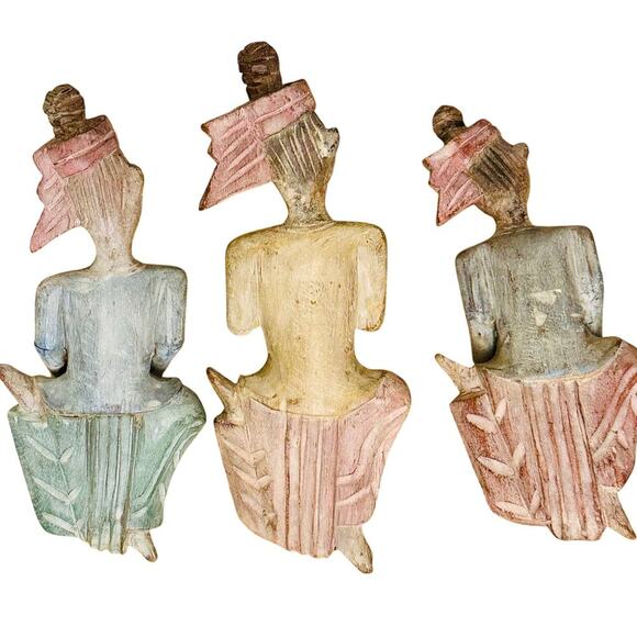 Vintage SE Asian Hand-Carved Musician Figures – Set of 3 - Picture 4 of 5